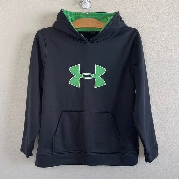Under Armour Youth Kids Hoodie Pullover Sweater XL Black Green - EUC - Picture 1 of 5